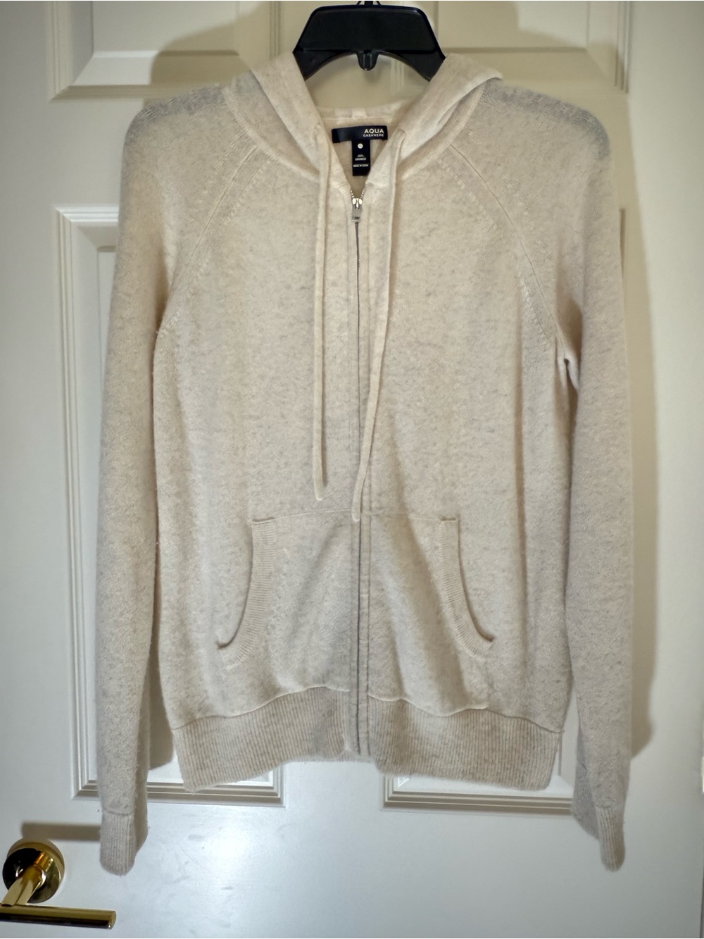 Aqua Cashmere Light Cream Zip-Front Hoodie Cardigan